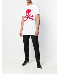 weißes und rotes bedrucktes T-Shirt mit einem Rundhalsausschnitt von Philipp Plein