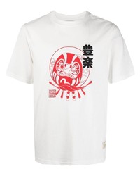weißes und rotes bedrucktes T-Shirt mit einem Rundhalsausschnitt von Evisu