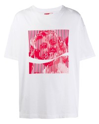 weißes und rotes bedrucktes T-Shirt mit einem Rundhalsausschnitt von Facetasm