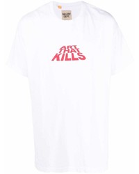 weißes und rotes bedrucktes T-Shirt mit einem Rundhalsausschnitt von GALLERY DEPT.