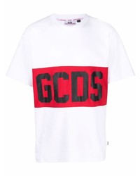 weißes und rotes bedrucktes T-Shirt mit einem Rundhalsausschnitt von Gcds