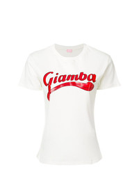 weißes und rotes bedrucktes T-Shirt mit einem Rundhalsausschnitt von Giamba