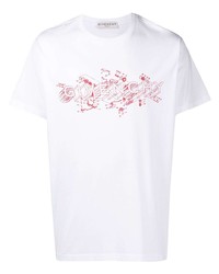 weißes und rotes bedrucktes T-Shirt mit einem Rundhalsausschnitt von Givenchy