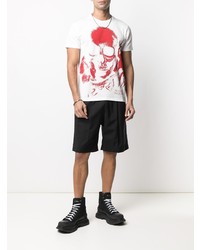 weißes und rotes bedrucktes T-Shirt mit einem Rundhalsausschnitt von Alexander McQueen