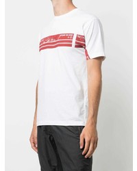 weißes und rotes bedrucktes T-Shirt mit einem Rundhalsausschnitt von Stone Island