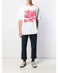 weißes und rotes bedrucktes T-Shirt mit einem Rundhalsausschnitt von Facetasm