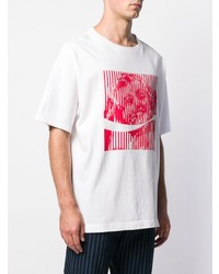 weißes und rotes bedrucktes T-Shirt mit einem Rundhalsausschnitt von Facetasm