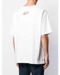 weißes und rotes bedrucktes T-Shirt mit einem Rundhalsausschnitt von Facetasm