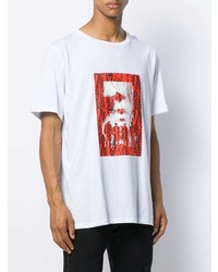 weißes und rotes bedrucktes T-Shirt mit einem Rundhalsausschnitt von Neil Barrett