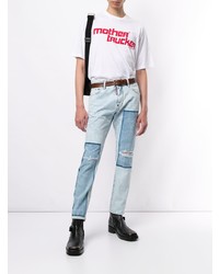 weißes und rotes bedrucktes T-Shirt mit einem Rundhalsausschnitt von DSQUARED2