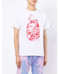 weißes und rotes bedrucktes T-Shirt mit einem Rundhalsausschnitt von A Bathing Ape