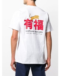 weißes und rotes bedrucktes T-Shirt mit einem Rundhalsausschnitt von Used Future