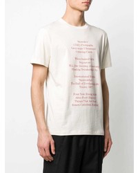 weißes und rotes bedrucktes T-Shirt mit einem Rundhalsausschnitt von Raf Simons