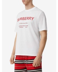 weißes und rotes bedrucktes T-Shirt mit einem Rundhalsausschnitt von Burberry