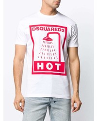 weißes und rotes bedrucktes T-Shirt mit einem Rundhalsausschnitt von DSQUARED2