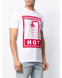 weißes und rotes bedrucktes T-Shirt mit einem Rundhalsausschnitt von DSQUARED2