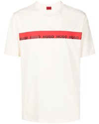 weißes und rotes bedrucktes T-Shirt mit einem Rundhalsausschnitt von Hugo