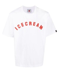 weißes und rotes bedrucktes T-Shirt mit einem Rundhalsausschnitt von Icecream
