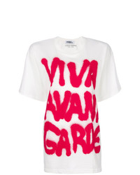 weißes und rotes bedrucktes T-Shirt mit einem Rundhalsausschnitt von Jeremy Scott