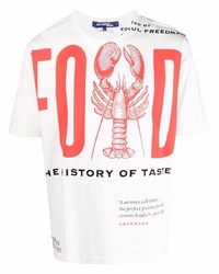 weißes und rotes bedrucktes T-Shirt mit einem Rundhalsausschnitt von Junya Watanabe MAN