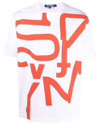 weißes und rotes bedrucktes T-Shirt mit einem Rundhalsausschnitt von Junya Watanabe MAN