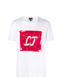 weißes und rotes bedrucktes T-Shirt mit einem Rundhalsausschnitt von Just Cavalli