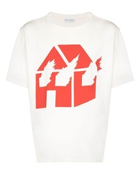 weißes und rotes bedrucktes T-Shirt mit einem Rundhalsausschnitt von JW Anderson