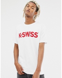 weißes und rotes bedrucktes T-Shirt mit einem Rundhalsausschnitt von K-Swiss