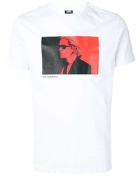 weißes und rotes bedrucktes T-Shirt mit einem Rundhalsausschnitt von Karl Lagerfeld