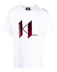 weißes und rotes bedrucktes T-Shirt mit einem Rundhalsausschnitt von Karl Lagerfeld