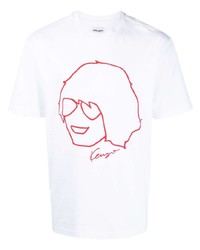 weißes und rotes bedrucktes T-Shirt mit einem Rundhalsausschnitt von Kenzo