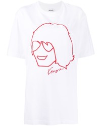 weißes und rotes bedrucktes T-Shirt mit einem Rundhalsausschnitt von Kenzo