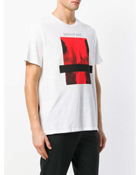weißes und rotes bedrucktes T-Shirt mit einem Rundhalsausschnitt von Neil Barrett