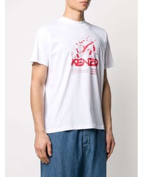 weißes und rotes bedrucktes T-Shirt mit einem Rundhalsausschnitt von Kenzo