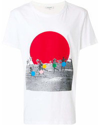 weißes und rotes bedrucktes T-Shirt mit einem Rundhalsausschnitt von Les Benjamins