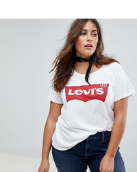 weißes und rotes bedrucktes T-Shirt mit einem Rundhalsausschnitt von Levi's Plus