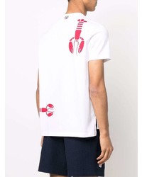 weißes und rotes bedrucktes T-Shirt mit einem Rundhalsausschnitt von Thom Browne