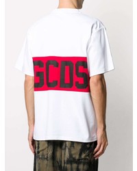 weißes und rotes bedrucktes T-Shirt mit einem Rundhalsausschnitt von Gcds