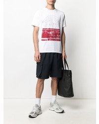 weißes und rotes bedrucktes T-Shirt mit einem Rundhalsausschnitt von Stone Island