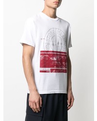 weißes und rotes bedrucktes T-Shirt mit einem Rundhalsausschnitt von Stone Island