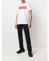 weißes und rotes bedrucktes T-Shirt mit einem Rundhalsausschnitt von DSQUARED2