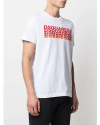 weißes und rotes bedrucktes T-Shirt mit einem Rundhalsausschnitt von DSQUARED2