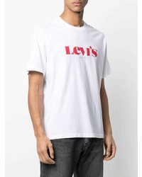 weißes und rotes bedrucktes T-Shirt mit einem Rundhalsausschnitt von Levi's