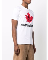 weißes und rotes bedrucktes T-Shirt mit einem Rundhalsausschnitt von DSQUARED2