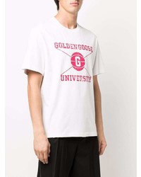 weißes und rotes bedrucktes T-Shirt mit einem Rundhalsausschnitt von Golden Goose