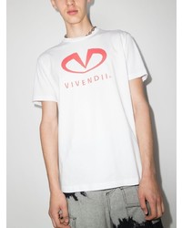 weißes und rotes bedrucktes T-Shirt mit einem Rundhalsausschnitt von VIVENDII