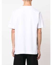 weißes und rotes bedrucktes T-Shirt mit einem Rundhalsausschnitt von 1017 Alyx 9Sm