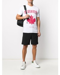 weißes und rotes bedrucktes T-Shirt mit einem Rundhalsausschnitt von DSQUARED2