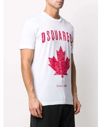 weißes und rotes bedrucktes T-Shirt mit einem Rundhalsausschnitt von DSQUARED2