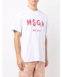 weißes und rotes bedrucktes T-Shirt mit einem Rundhalsausschnitt von MSGM